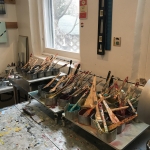 Studio Table, paint and brushes